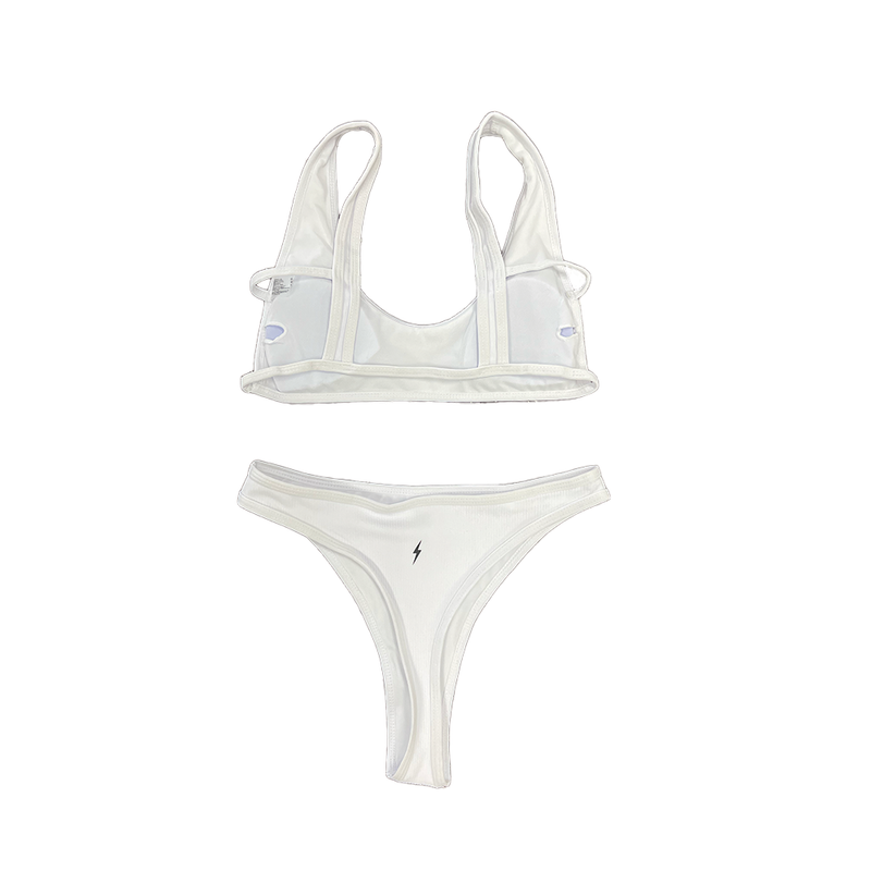 White Retro Style Ribbed Bikini Set