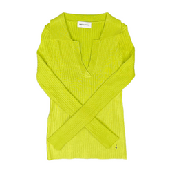 Chartreuse Ribbed Knit Polo Long Sleeve - Empty Whole