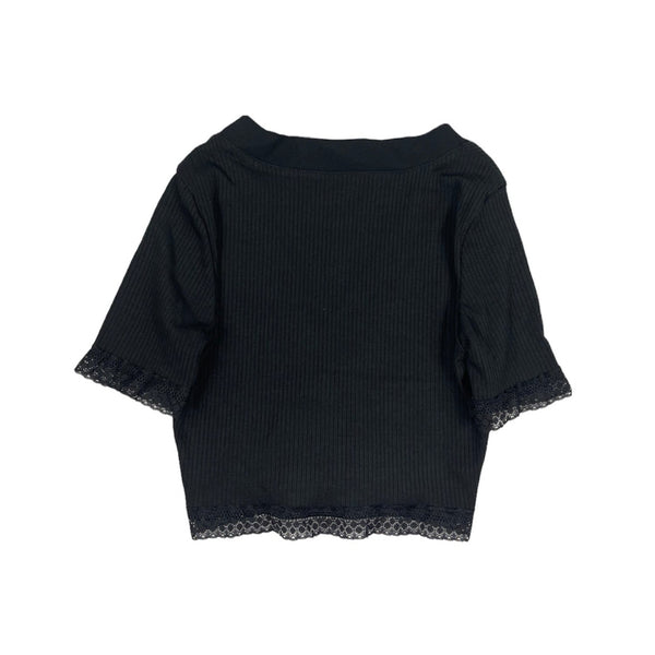 Black Knit Lace Button-up Crop Top Empty Whole™