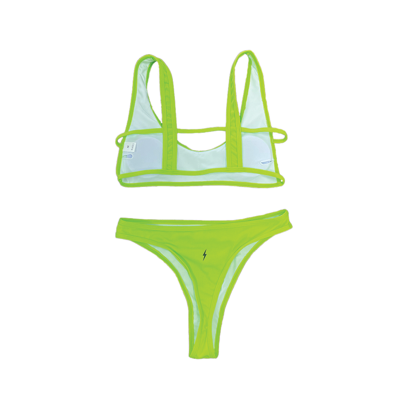 Green Retro Style Ribbed Bikini Set