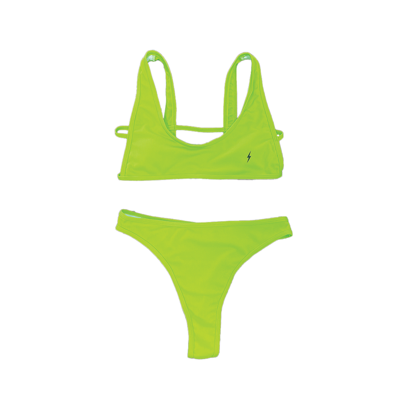 Green Retro Style Ribbed Bikini Set