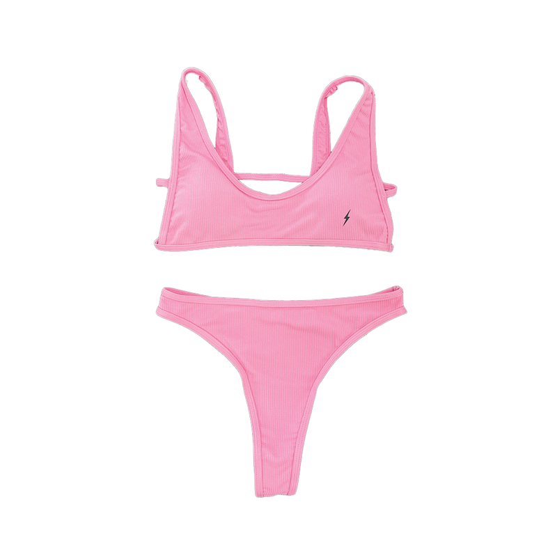 Light Pink Retro Style Ribbed Bikini Set