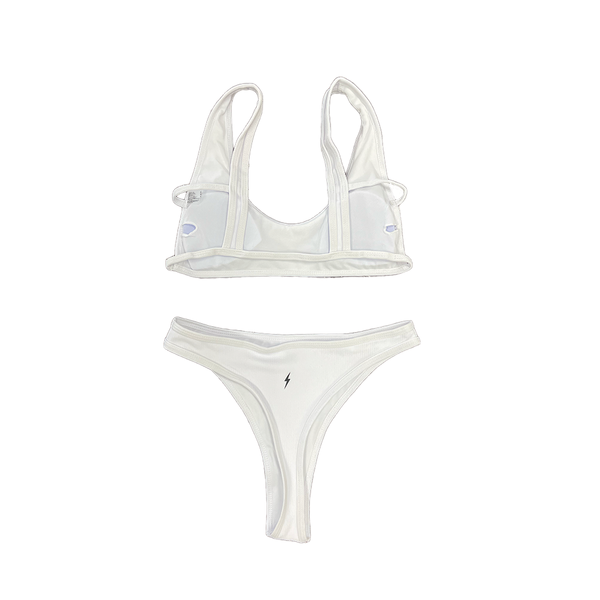 White Retro Style Ribbed Bikini Set
