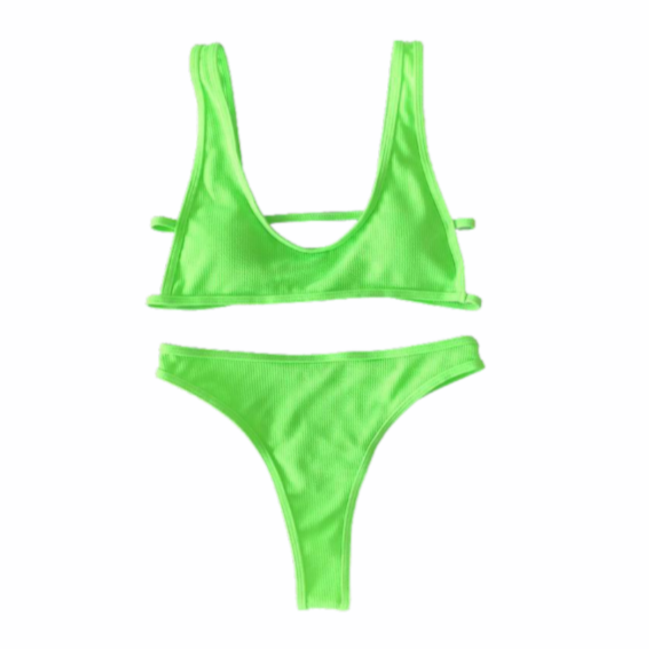 Green Retro Style Ribbed Bikini Set