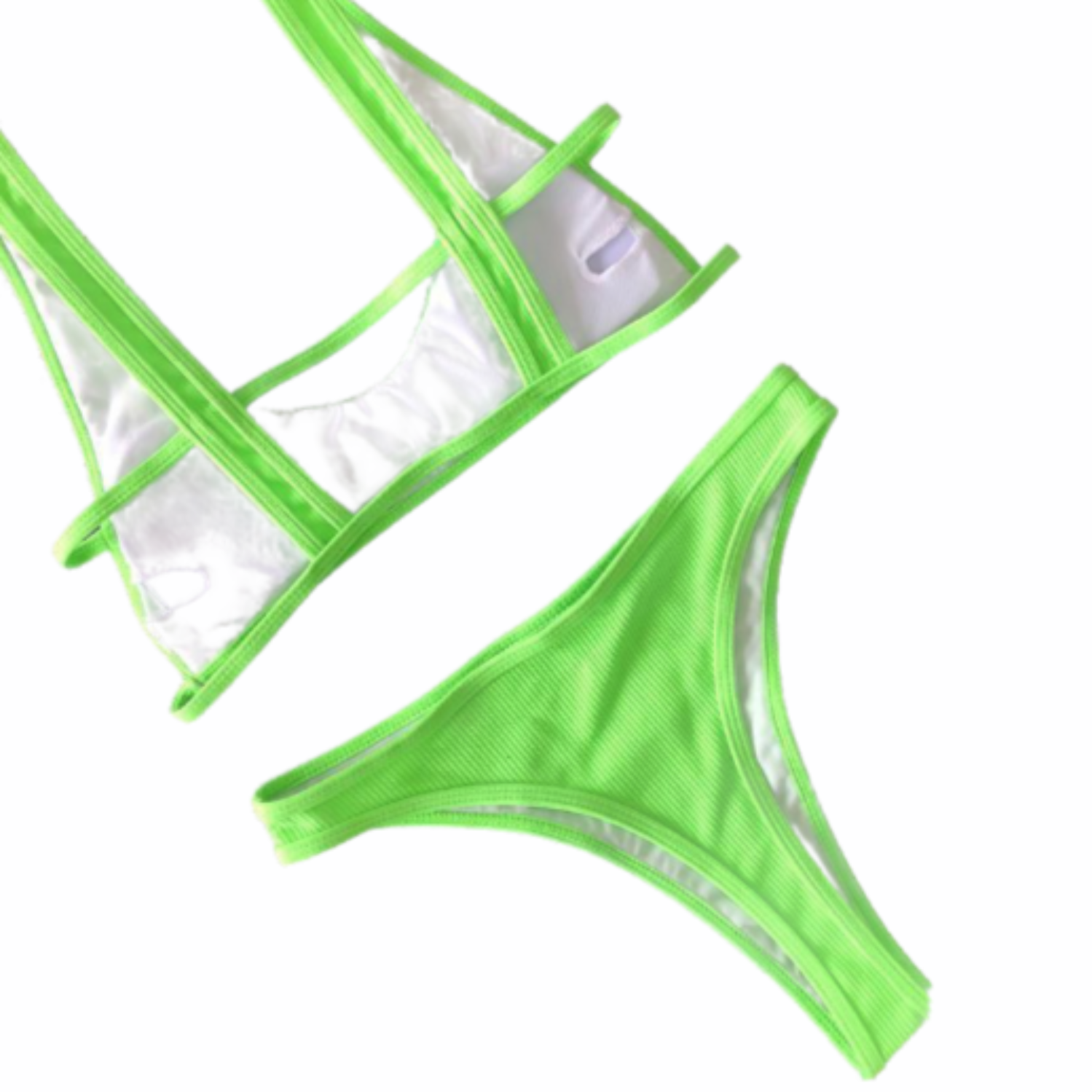 Green Retro Style Ribbed Bikini Set