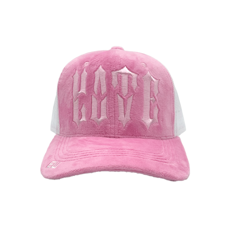 Velvet Love / Hate Trucker Hat - Pink - Empty Whole Women's Streetwear - Girls Snapback Trucker Hat