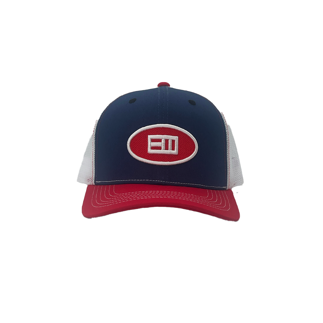 Ellipse Logo Trucker Hat - Navy + Red
