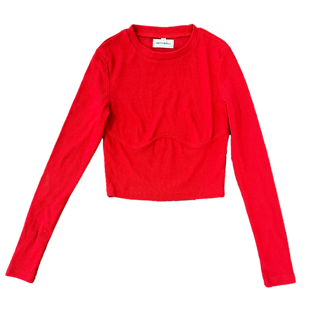 Red Long Sleeve Vintage Underlined Top
