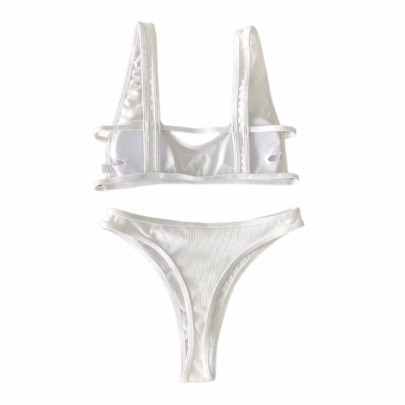 White Retro Style Ribbed Bikini Set