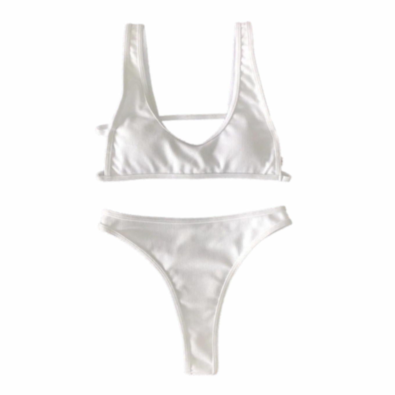 White Retro Style Ribbed Bikini Set