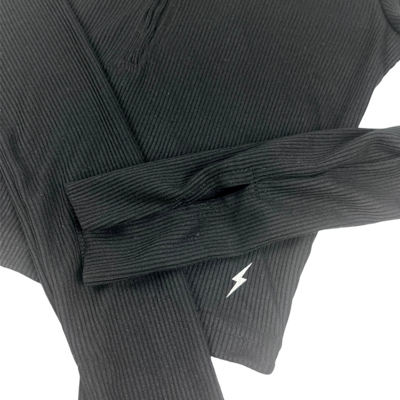 Black Long Sleeve 3/4 Zip Up - Empty Whole