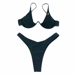 Black V Shaped Bikini Set - Empty Whole Swimwear