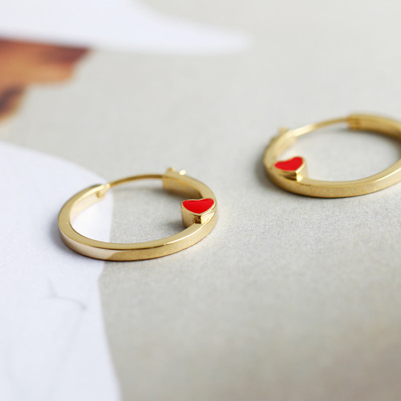 Gold Hoop Earrings with Red Heart from Empty Whole