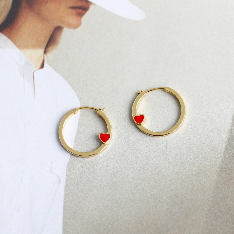 Gold Hoop Earrings with Red Heart from Empty Whole