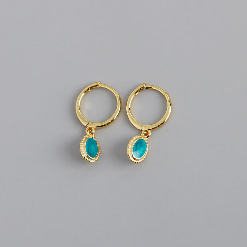 Empty Whole Turquoise Oval Hoop Earrings