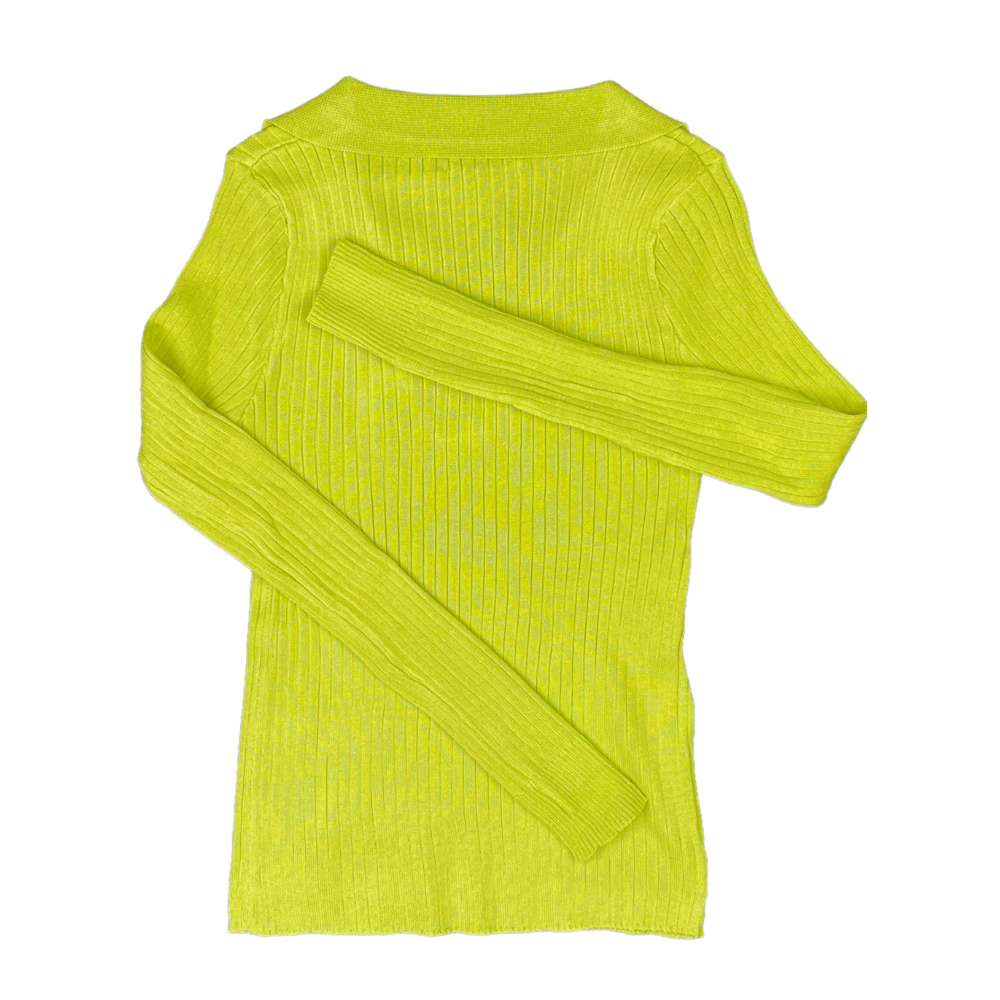 Chartreuse Ribbed Knit Polo Long Sleeve - Empty Whole