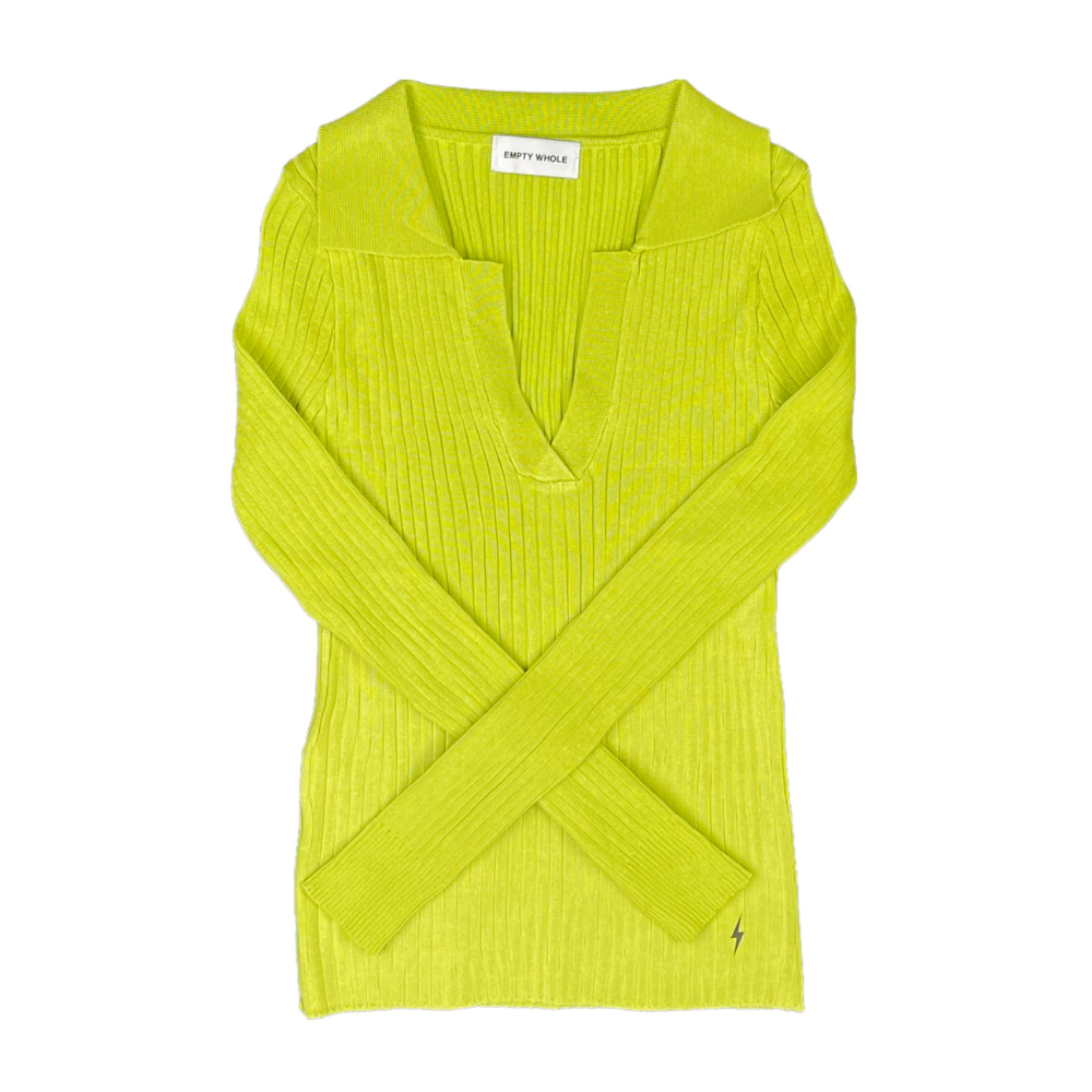 Chartreuse Ribbed Knit Polo Long Sleeve - Empty Whole