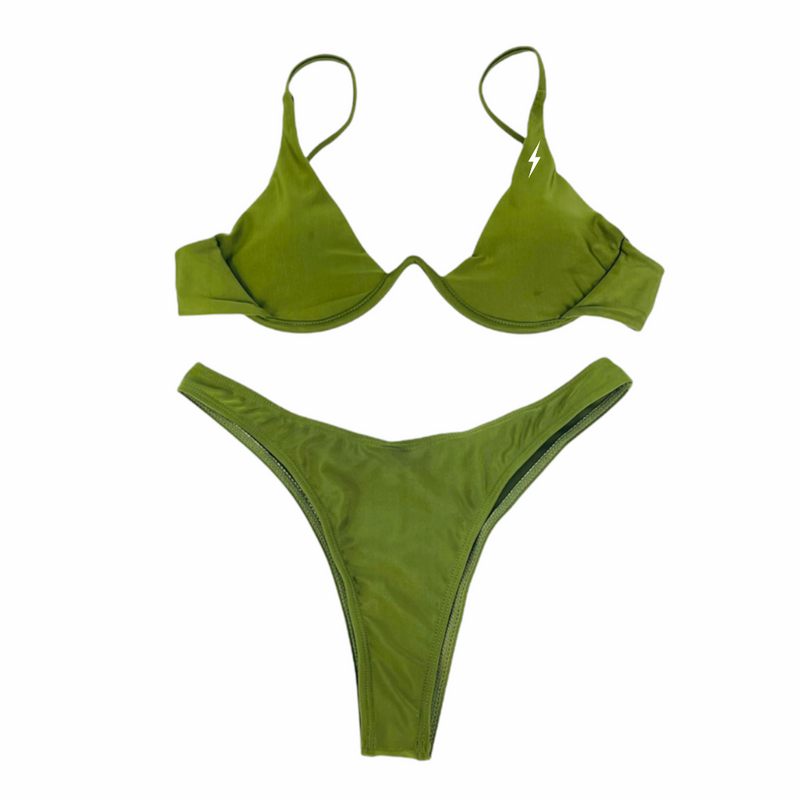 Olive Green V Shaped Bikini Set - Empty Whole Swimwear