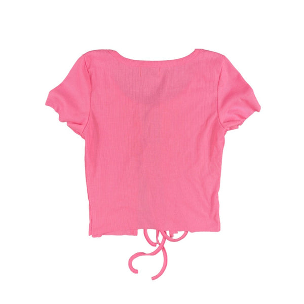 Pink Double Tie Ribbed Top Empty Whole