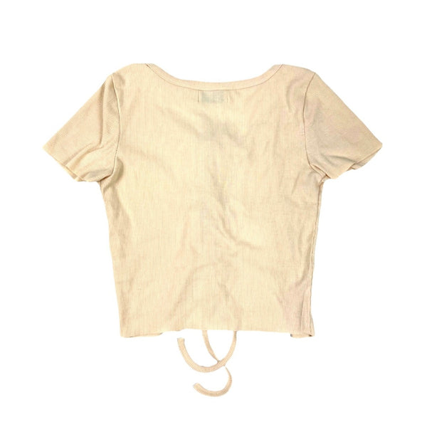Beige Double Tie Ribbed Top Empty Whole