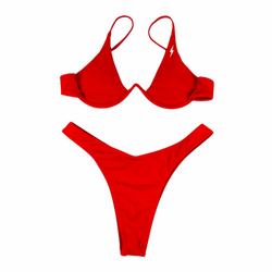 Red V Shaped Bikini Set - Empty Whole Swimwear
