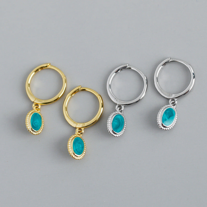 Empty Whole Turquoise Oval Hoop Earrings