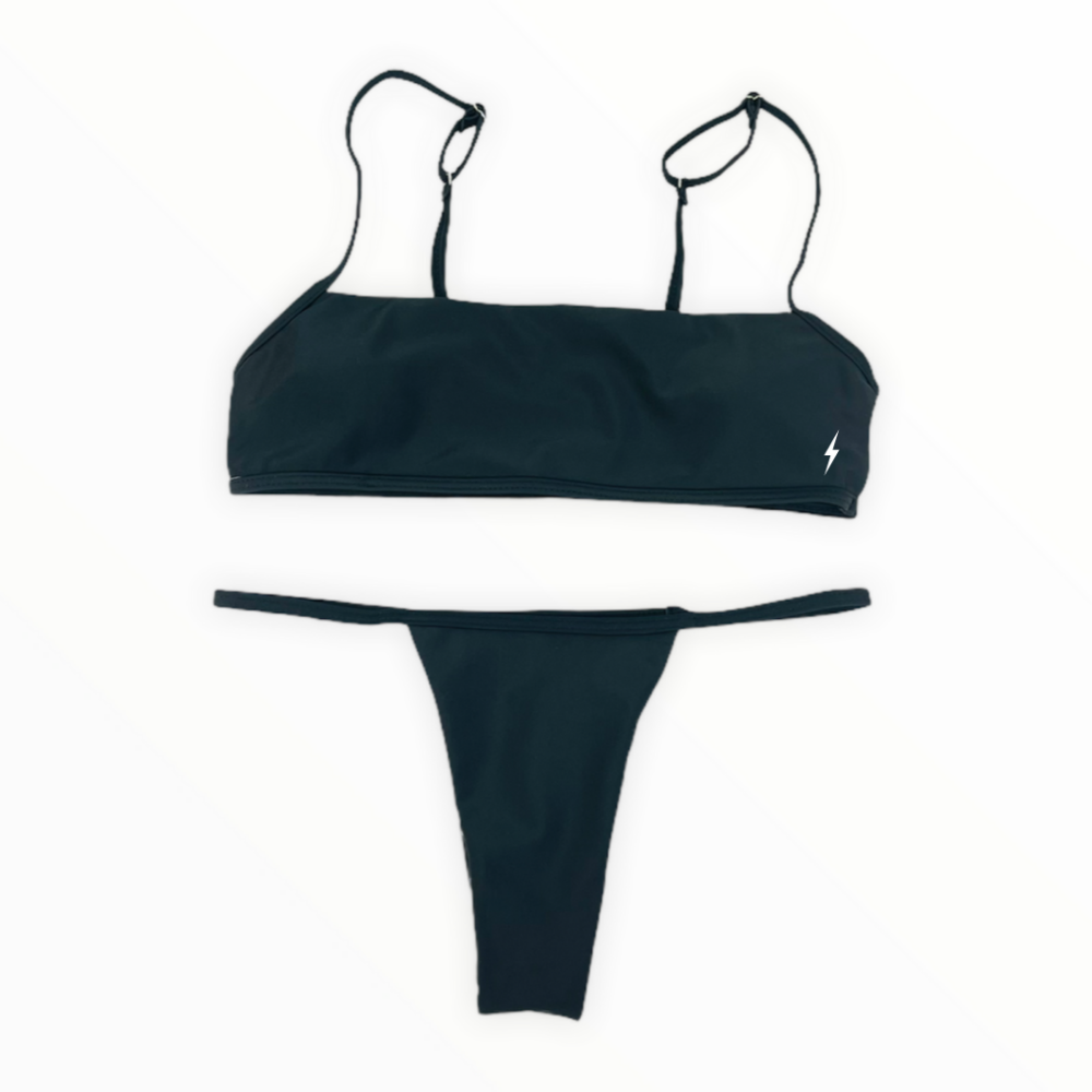 Endless Black Cord Tightening Bikini Set