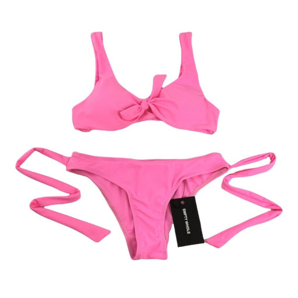 Pink Side Stripe Front Tie Swim Set - Empty Whole Swimwear