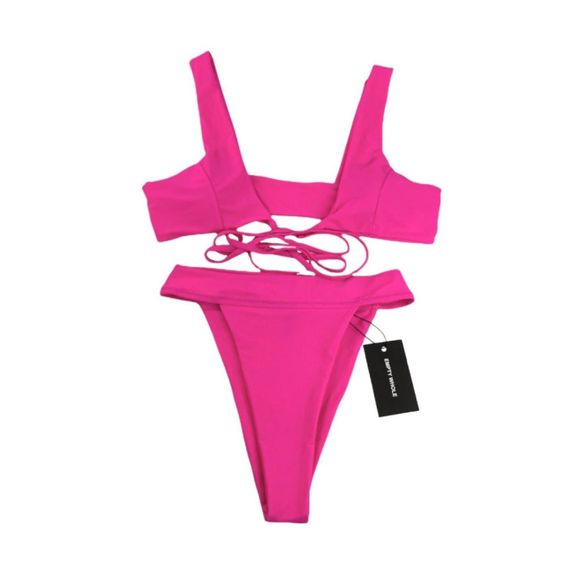 Pink Front Tie Swim Set - Empty Whole Swimwear