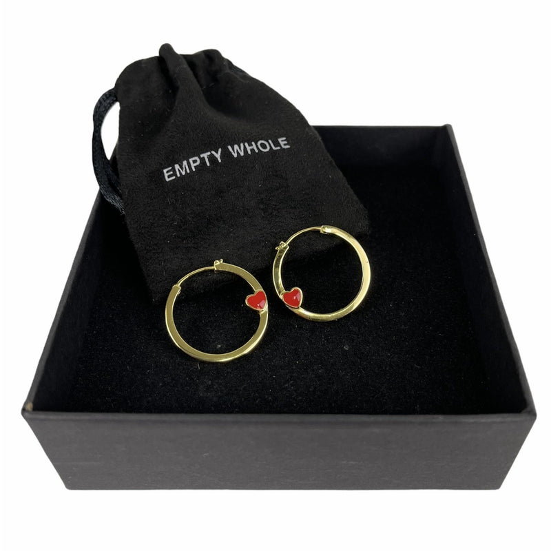 Gold Hoop Earrings with Red Heart