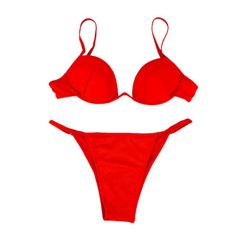 Red Deluxe V Shape Bikini Set - Empty Whole Swimwear