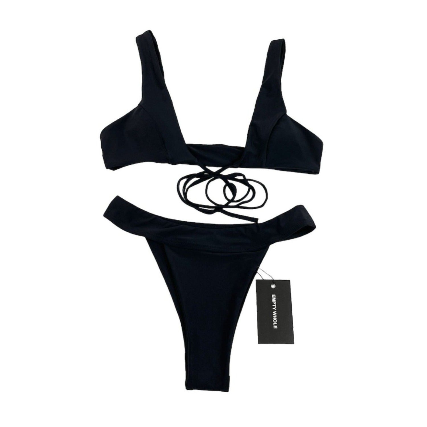 Black Front Tie Swim Set - Empty Whole Swimwear