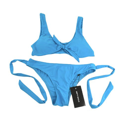 Blue Side Stripe Front Tie Swim Set - Empty Whole Swimwear