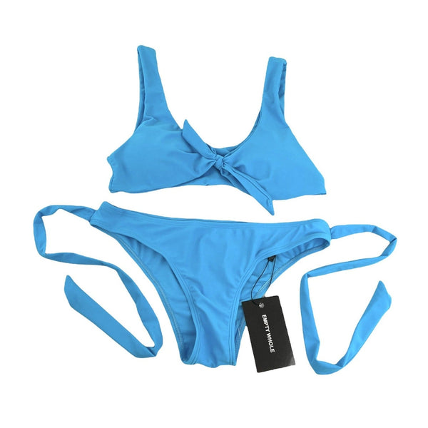 Blue Side Stripe Front Tie Swim Set - Empty Whole Swimwear