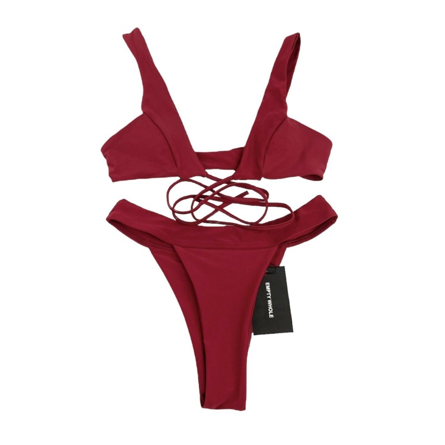 Burgundy Front Tie Swim Set - Empty Whole Swimwear