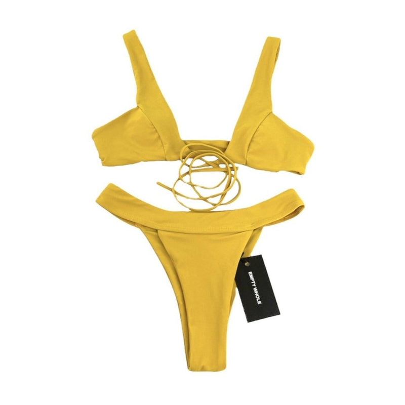 Gold Front Tie Swim Set - Empty Whole Swimwear